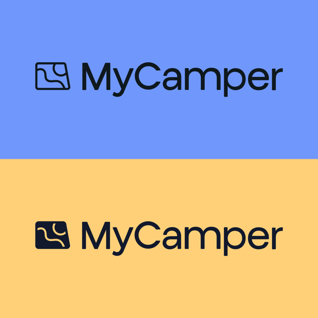 Den skisserte logotypen øverst er MyCamper primære logo.